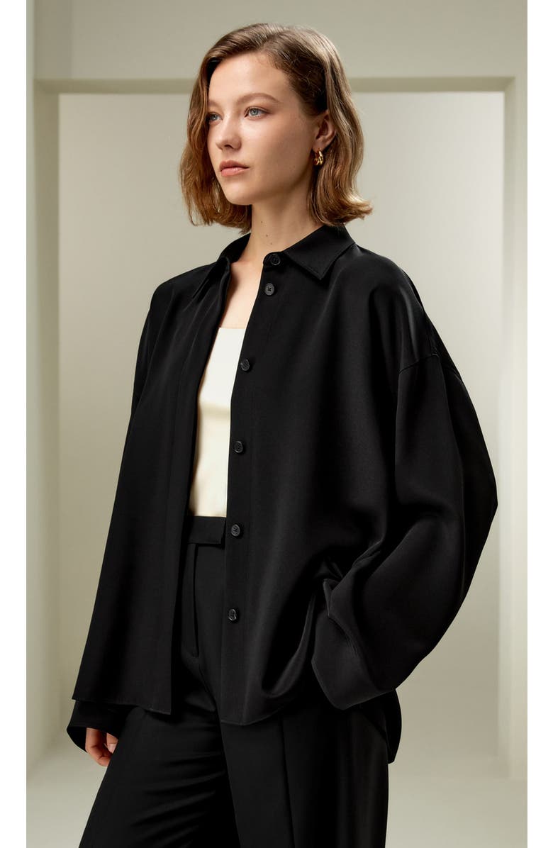 Lilysilk Relaxed Fit Drape Oversized Silk Shirt, Alternate, color, Black