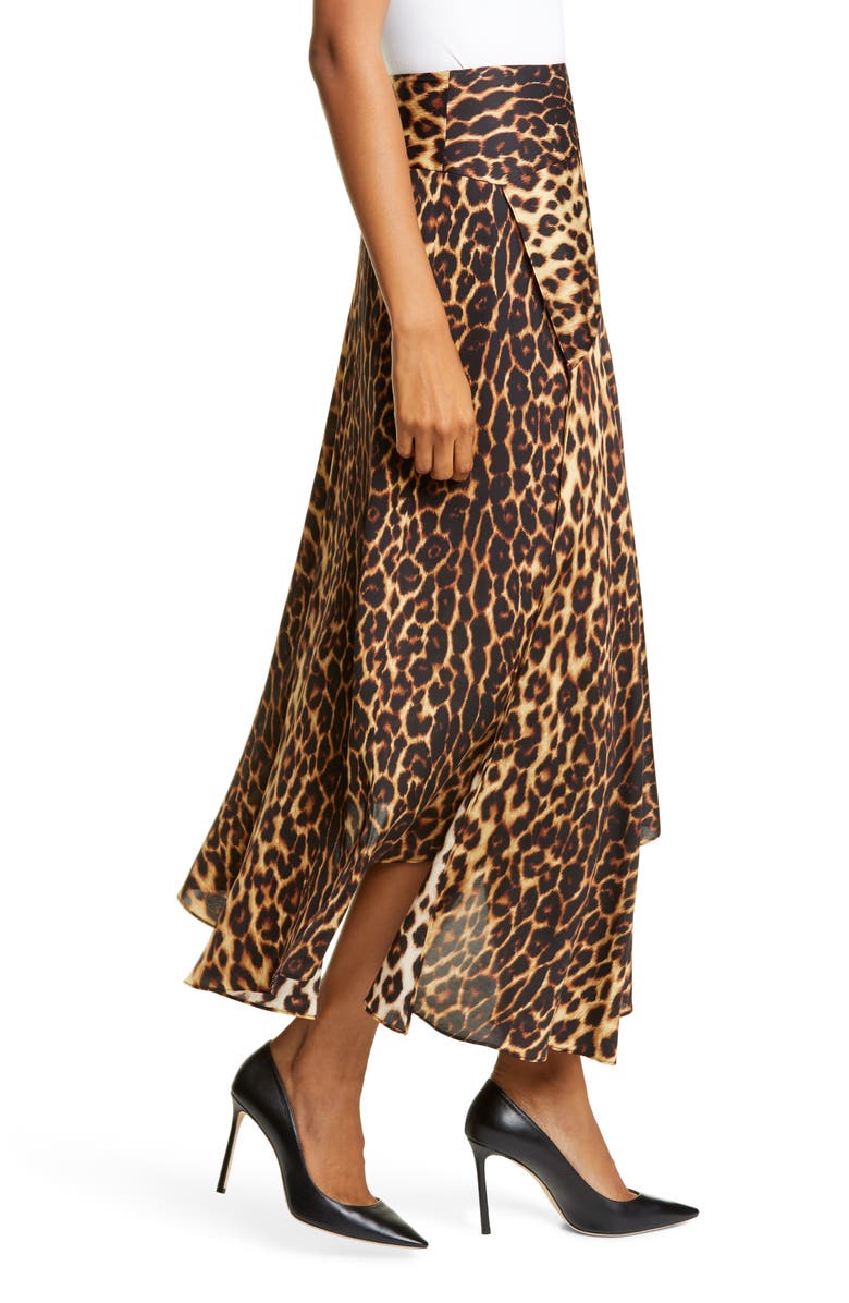 A.L.C. Lev Leopard Print Asymmetrical Stretch Silk Midi Skirt, Alternate, color, 