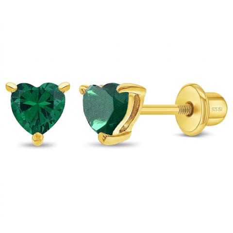 Cubic Zirconia Birthstone Plated Solitaire Earrings