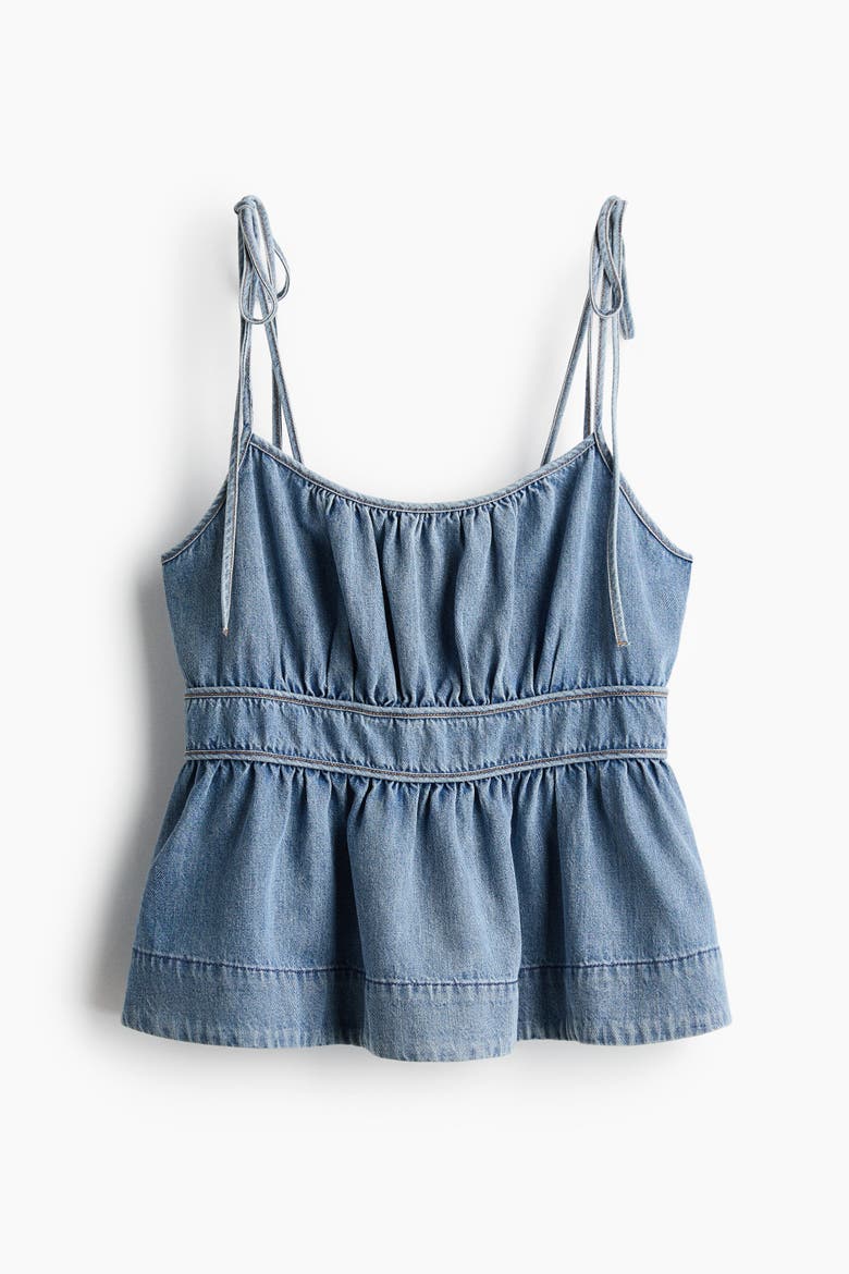 Denim Top With Tie Shoulder Straps, Alternate, color, Light denim blue