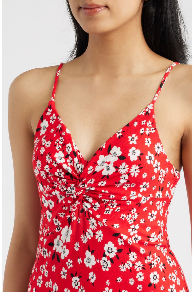 Strappy Twist Floral Midi Dress, Alternate, color, RED