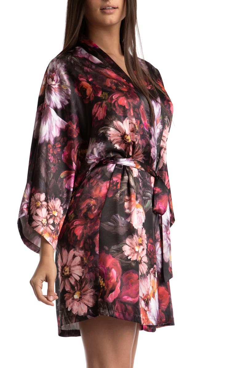 Midnight Bakery Floral Satin Wrap, Alternate, color, Black