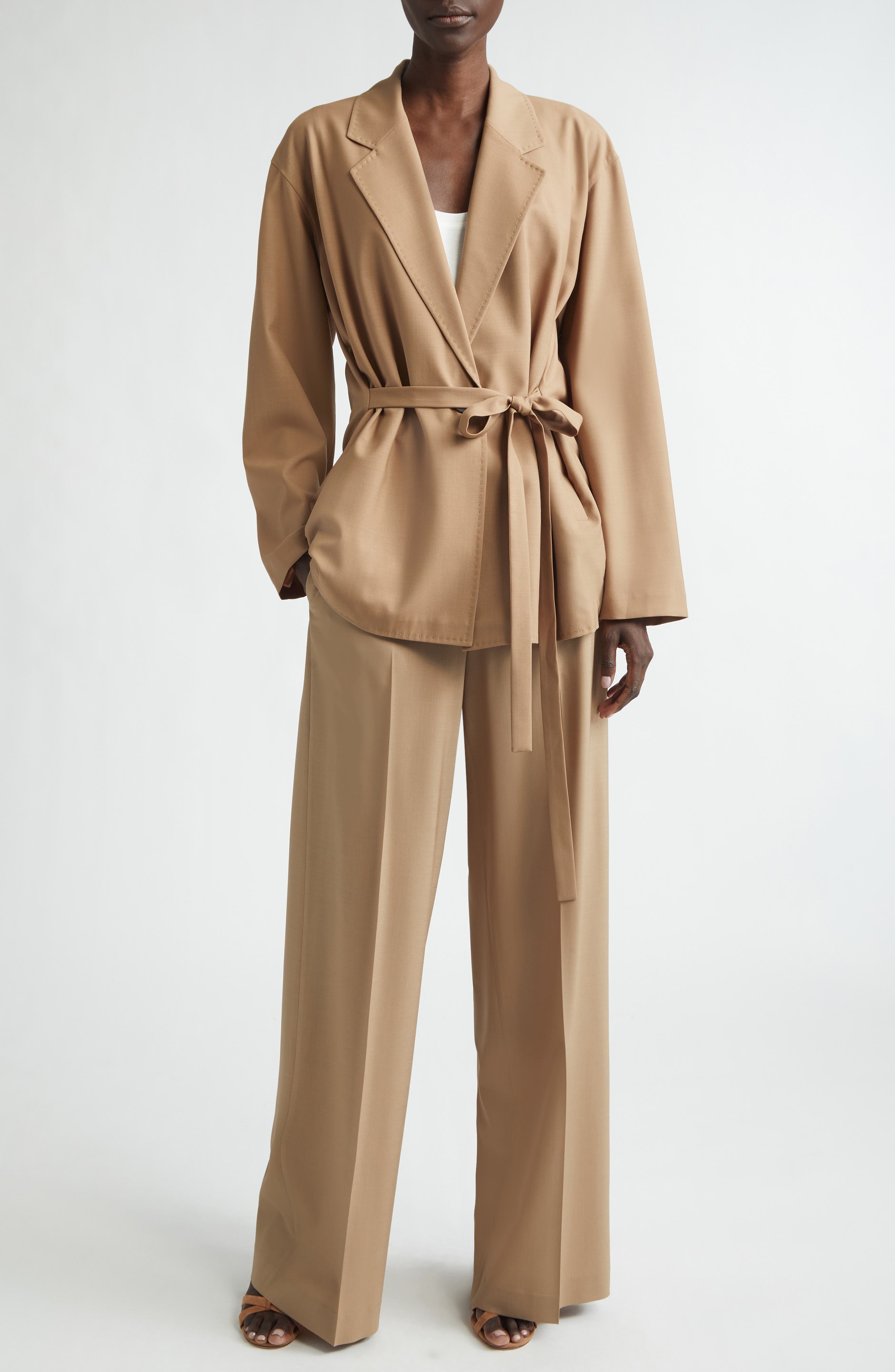 Tropical Wool Blend Tie Back Jacket - image 2