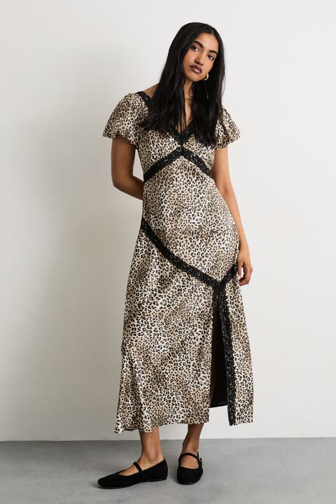 Printed Puff Sleeve Midi Dress