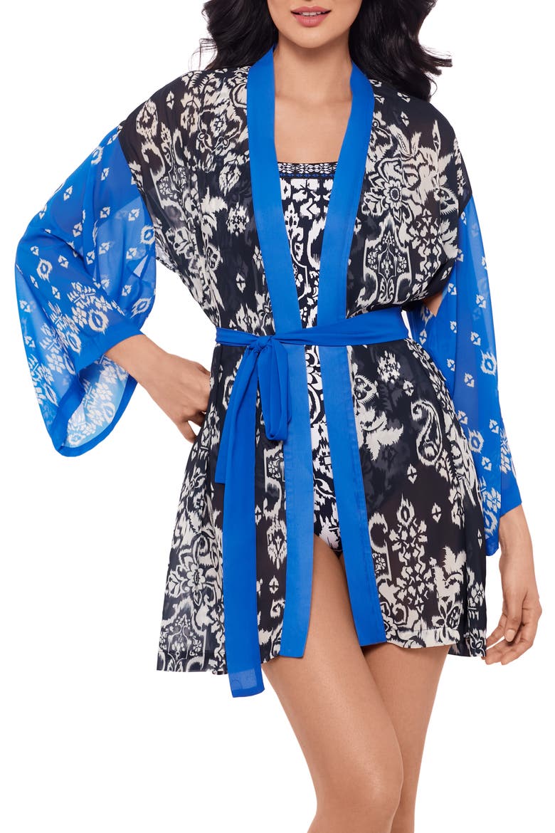Talavera Long Sleeve Cover-Up, Main, color, MIDNIGHT BLUE/ WHITE