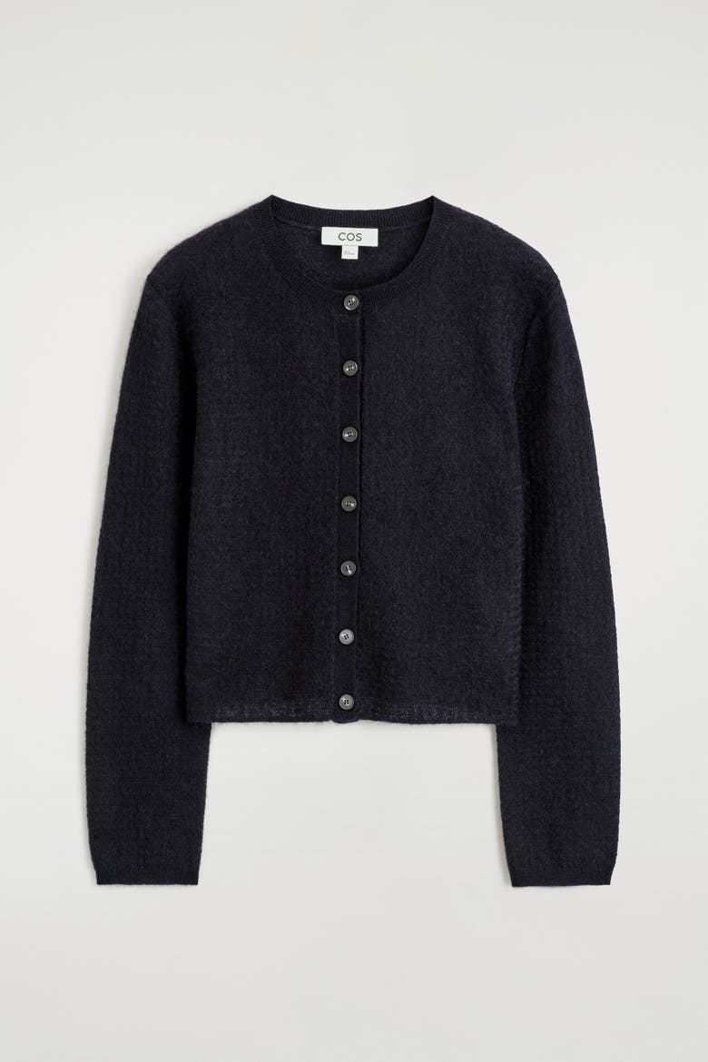 Zigzag-Knit Mohair-Blend Cardigan, Alternate, color, NAVY