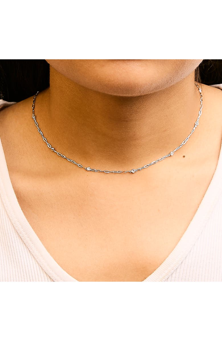 Haus of Brilliance 14K White Gold 1/2 Cttw Diamond Bezel Station Paperclip Chain Necklace, Alternate, color, White