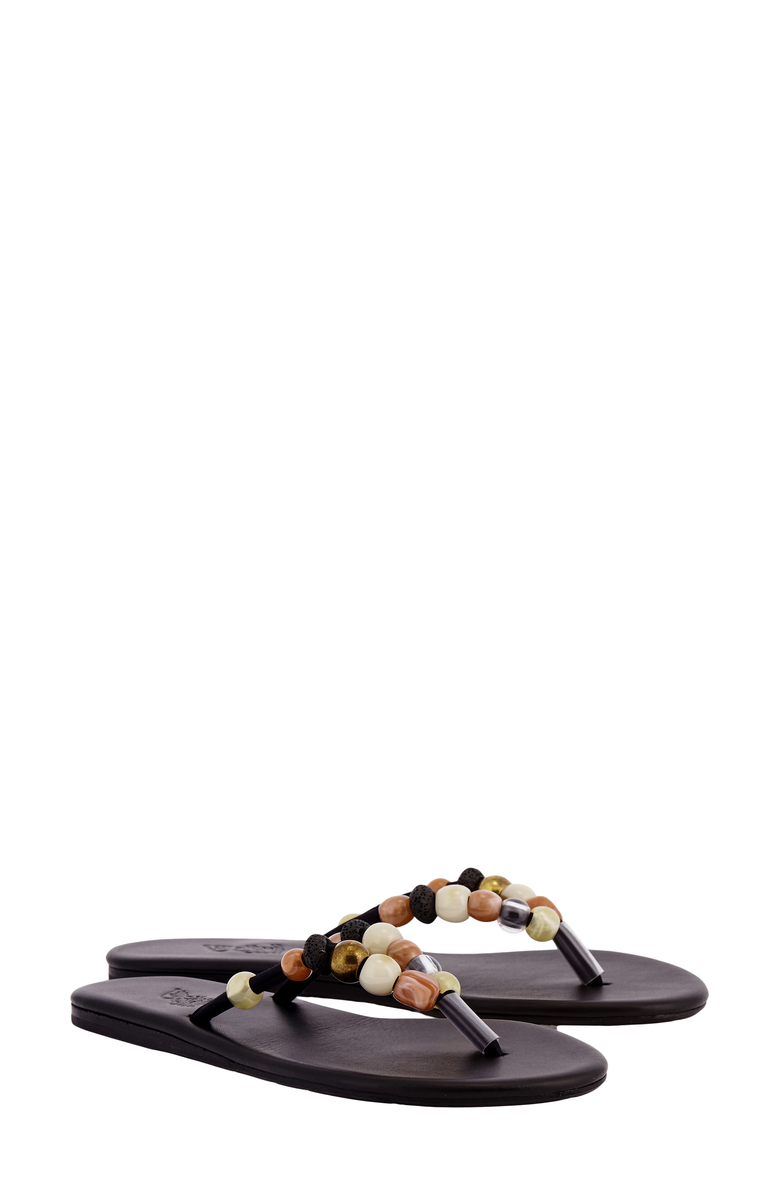 Ancient Greek Sandals Saionara Beaded Flip Flop, Main, color, Black