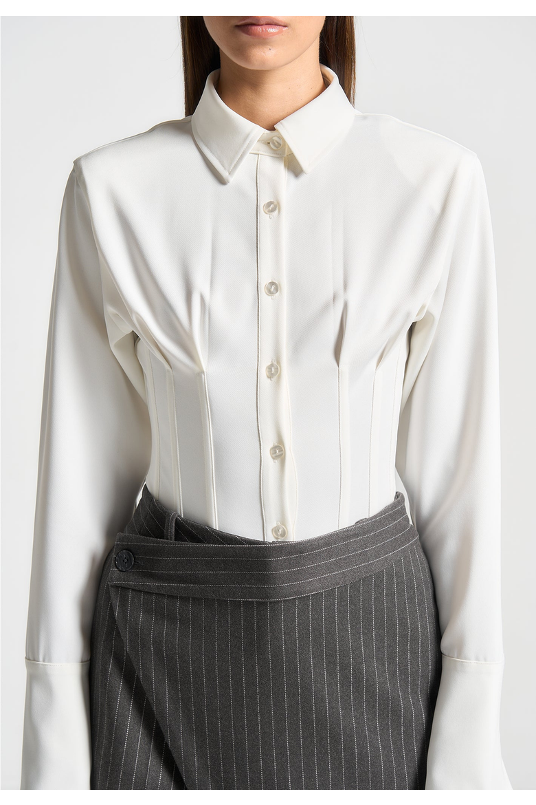 Agnes Corset Shirt Bodysuit, Alternate, color, Off White