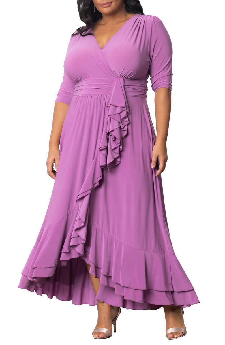 Kiyonna Veronica Ruffled High-Low Evening Gown, Main, color, Lilac
