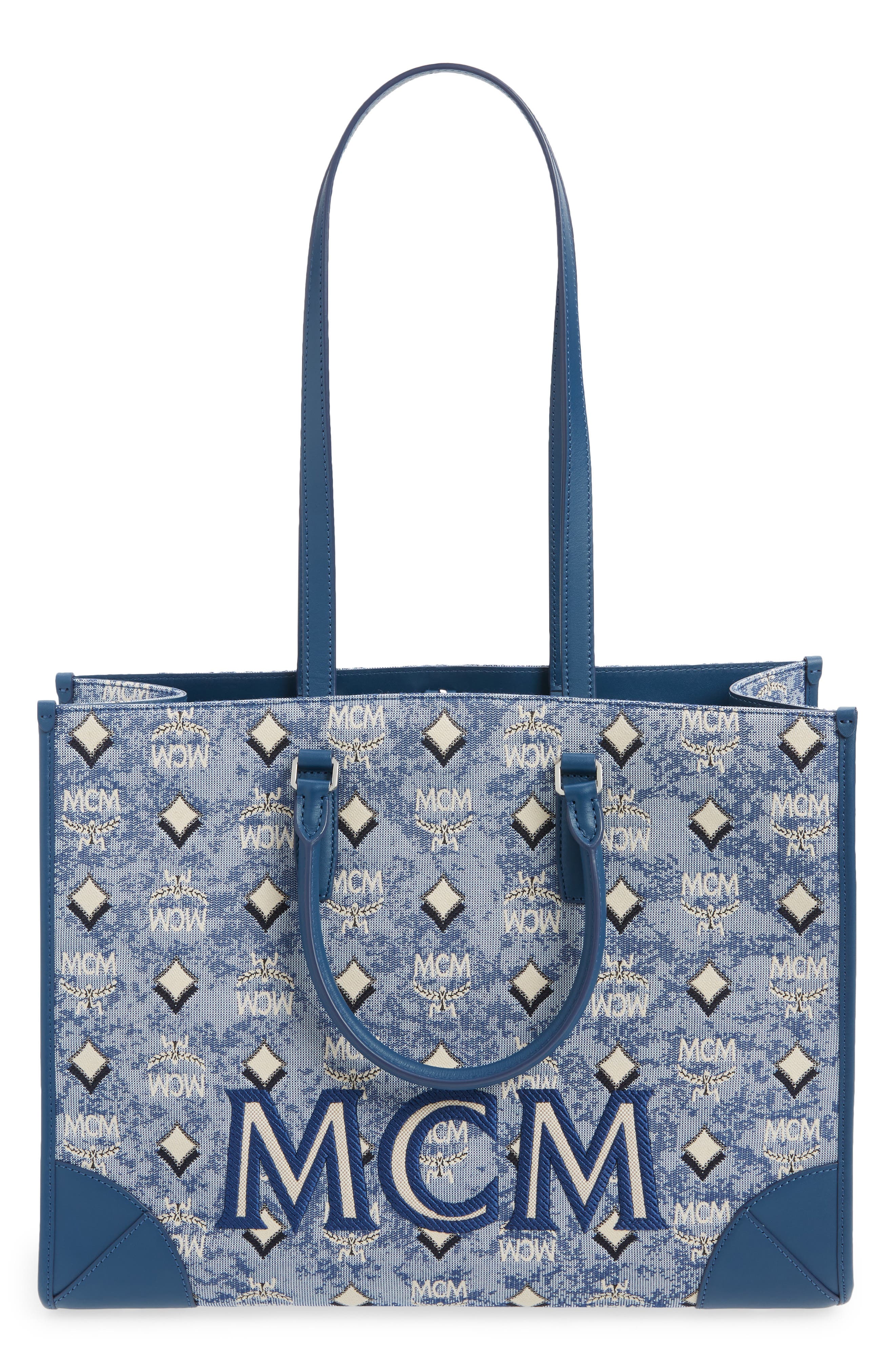 Jacquard Logo Tote, Main, color, BLUE