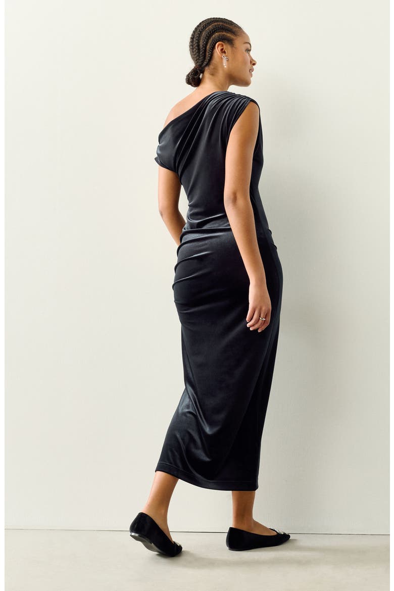 One-Shoulder Velvet Cocktail Dress, Alternate, color, BLACK