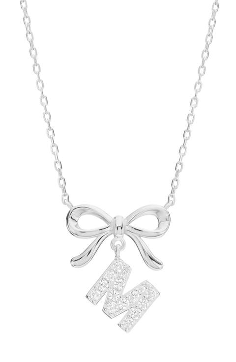 Cubic Zirconia Bow Initial Pendant Necklace