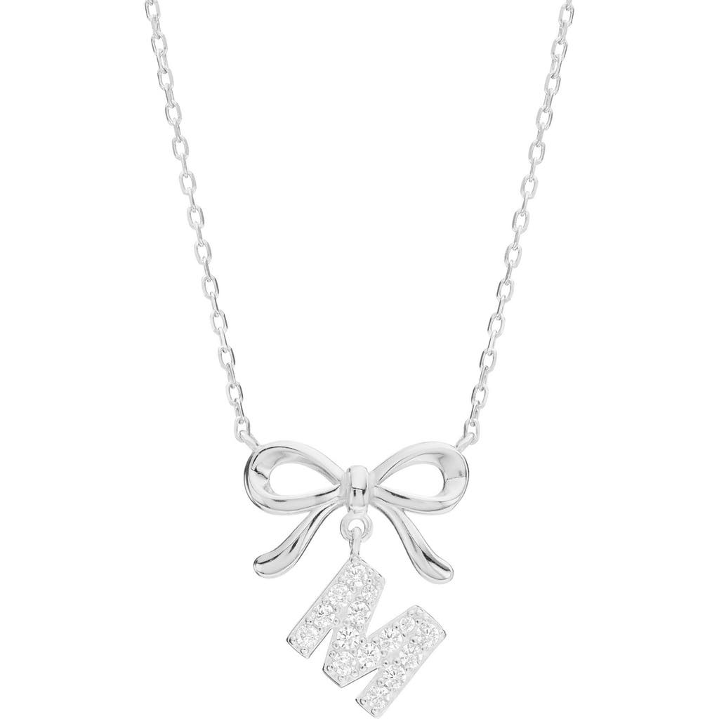 Athra Luxe Cubic Zirconia Bow Initial Pendant Necklace In Metallic