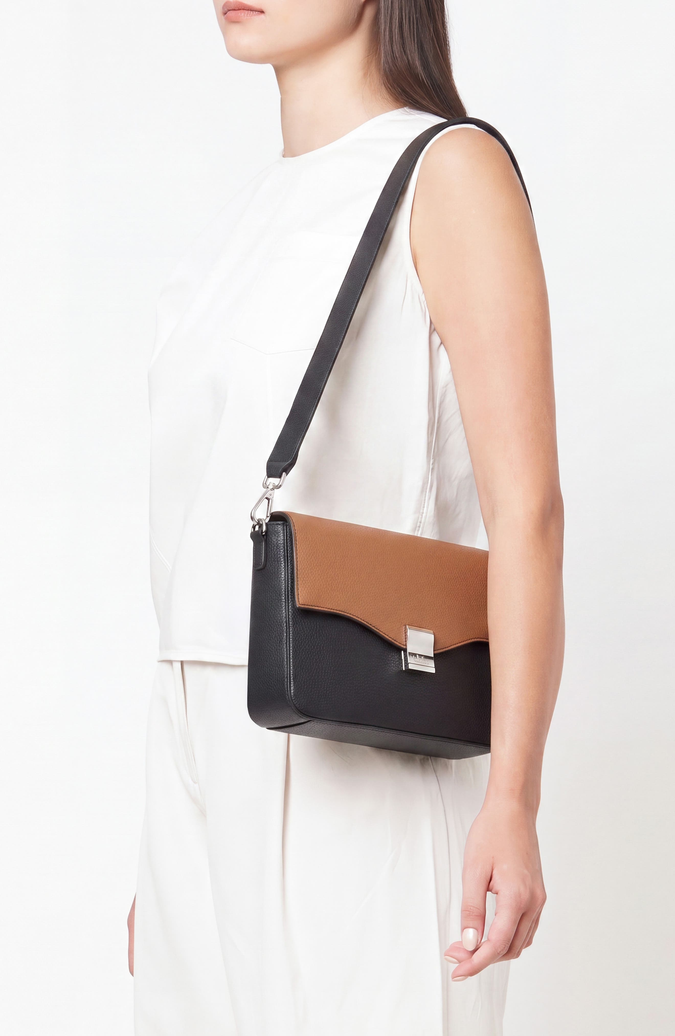 Leather Slouchy Flap Crossbody Bag, Alternate, color, TAN/ BLACK