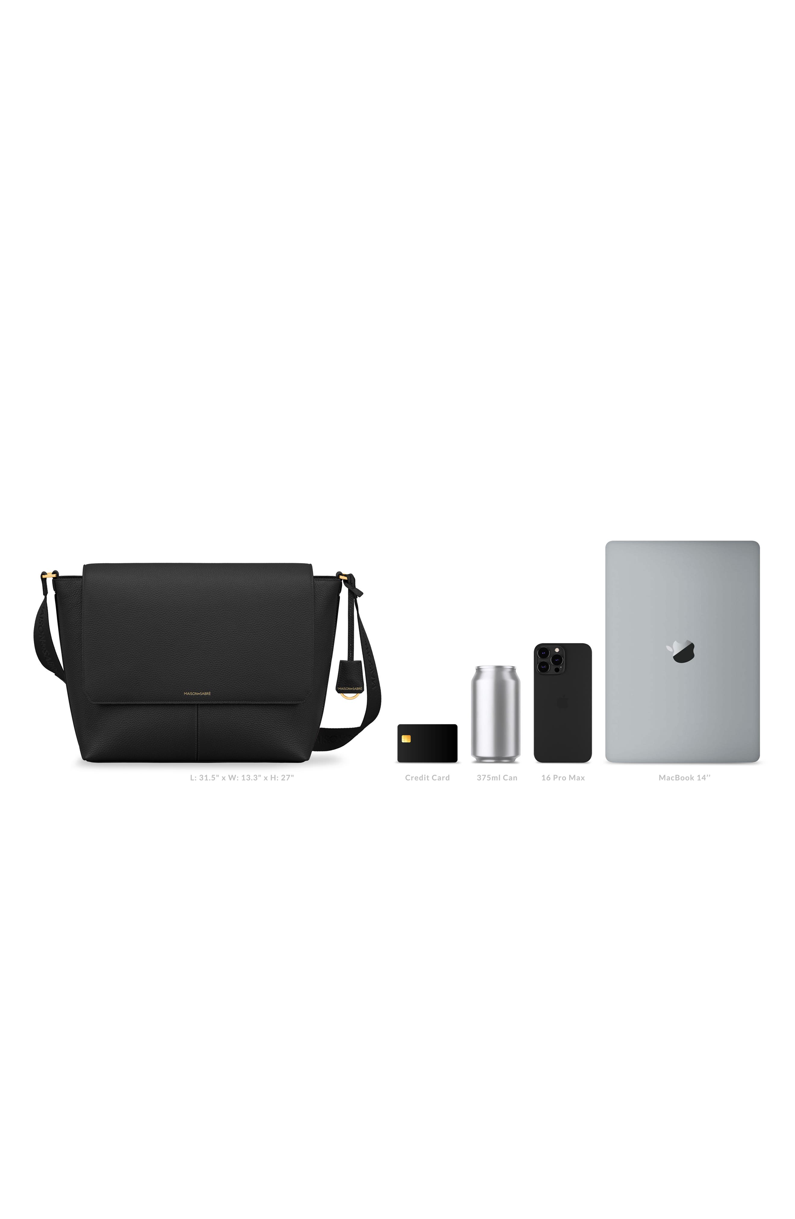 Leather Flaire Messenger Bag, Alternate, color, Black Caviar