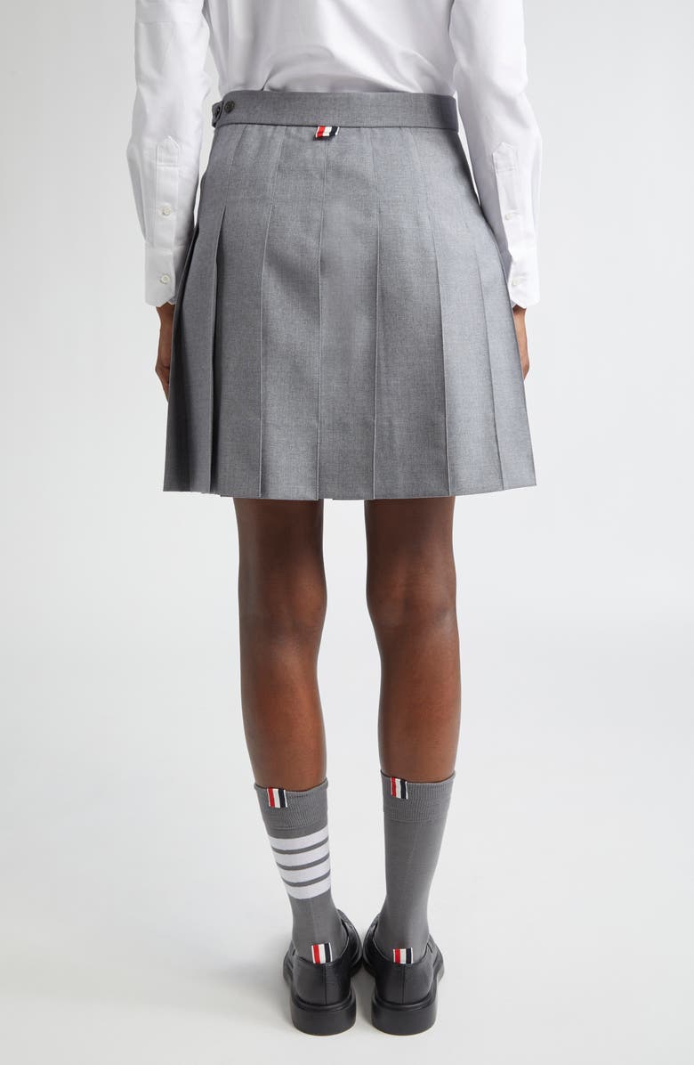 Thom Browne Step Hem Pleated Wool Blend Miniskirt, Alternate, color, 