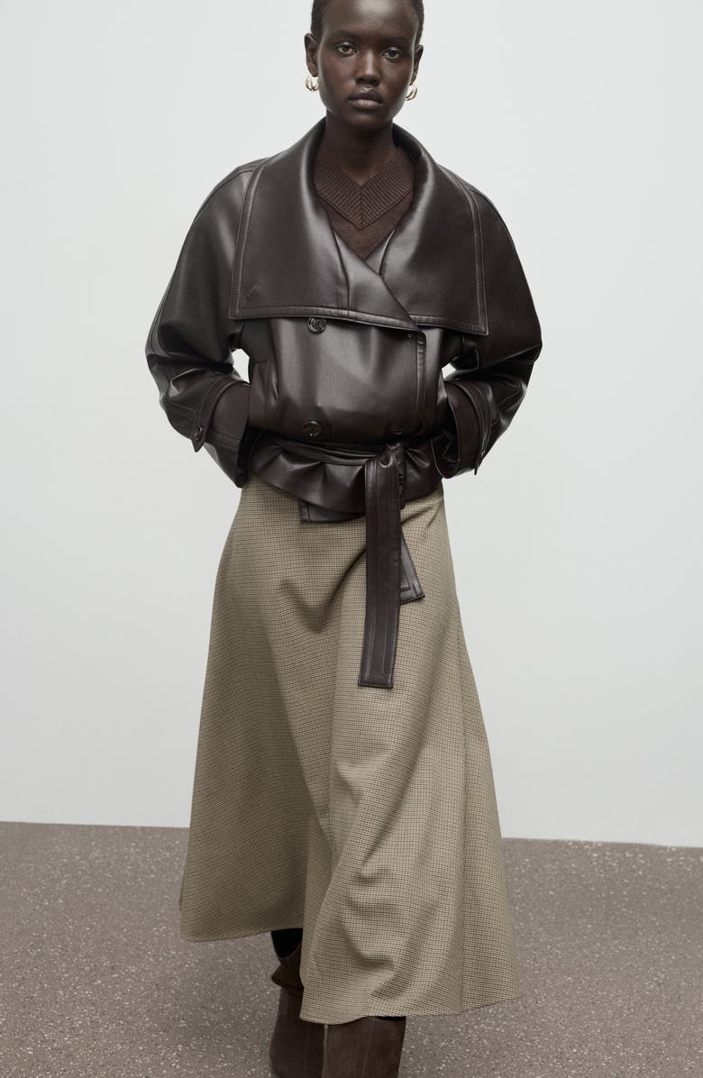 MANGO Houndstooth A-Line Skirt, Alternate, color, Brown