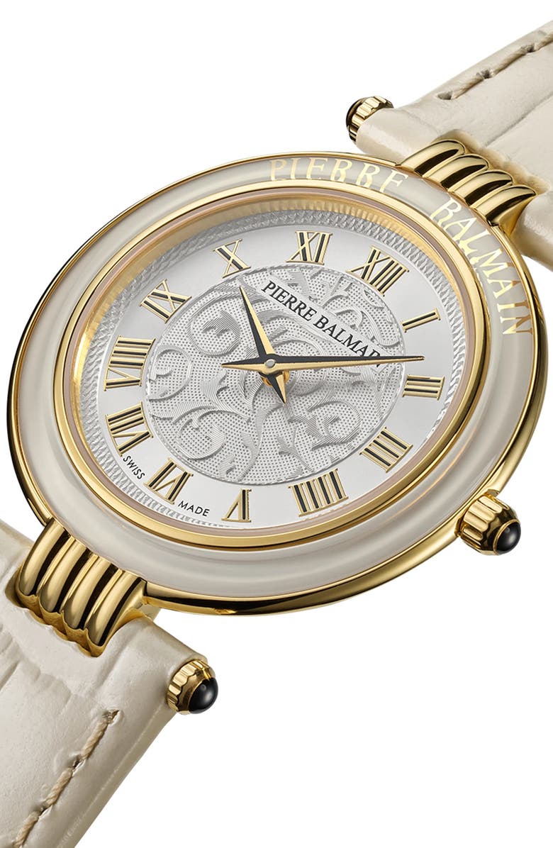 BALMAIN WATCHES Haute Elegance Leather Strap Watch, 30mm, Alternate, color, Stainless Steel With Beige