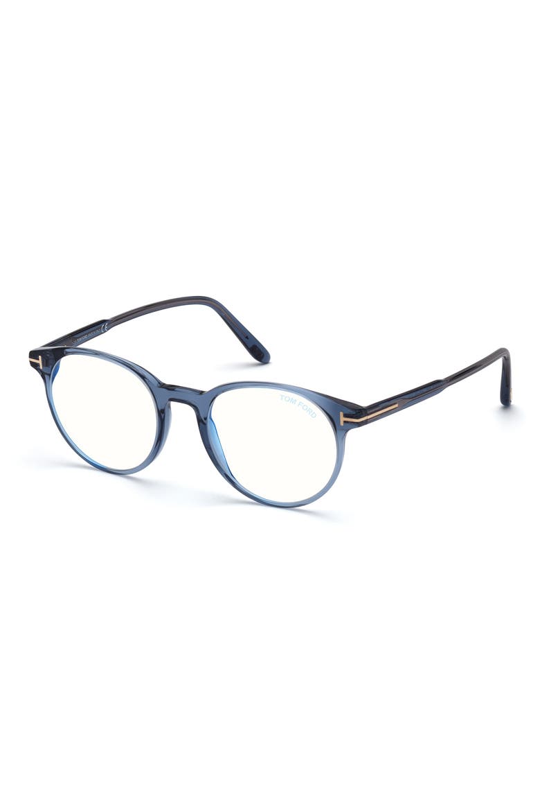 49mm Round Blue Light Blocking Glasses, Alternate, color, SHINY BLUE / BLUE BLOCK