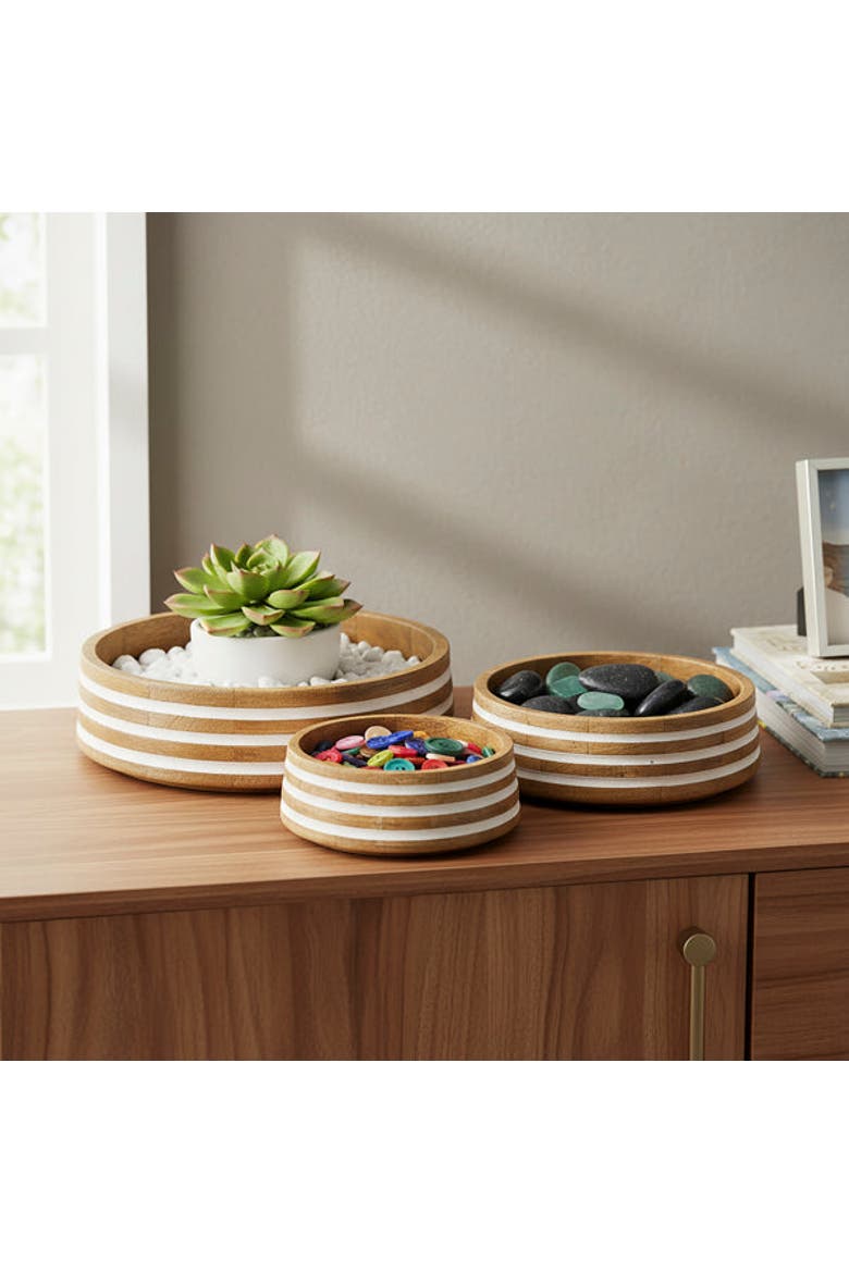 Whitehaven Mangowood Nested Bowls, Alternate, color, White