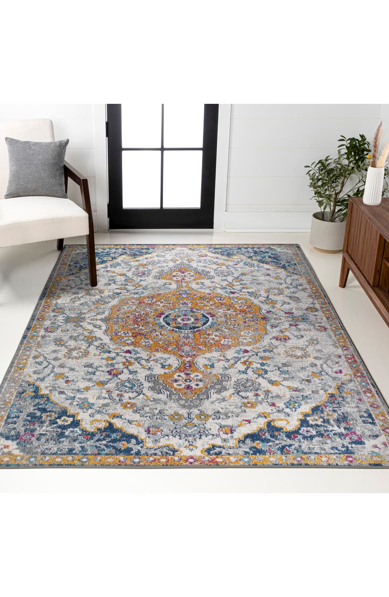 JONATHAN Y Lorena Ornate Boho Medallion Area Rug, Alternate, color, Light Gray/Dark Blue/Orange