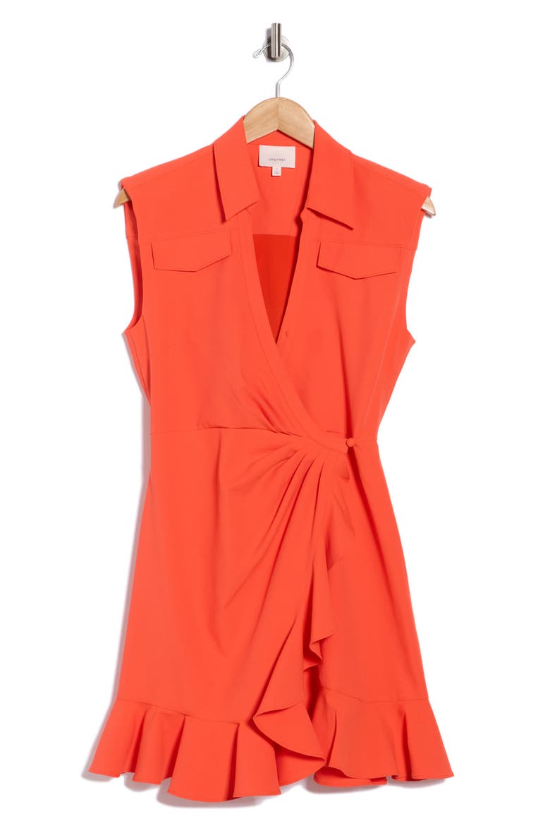 Zenni Ruffle Sleeveless Wrap Dress, Alternate, color, CHERRY TOMATO