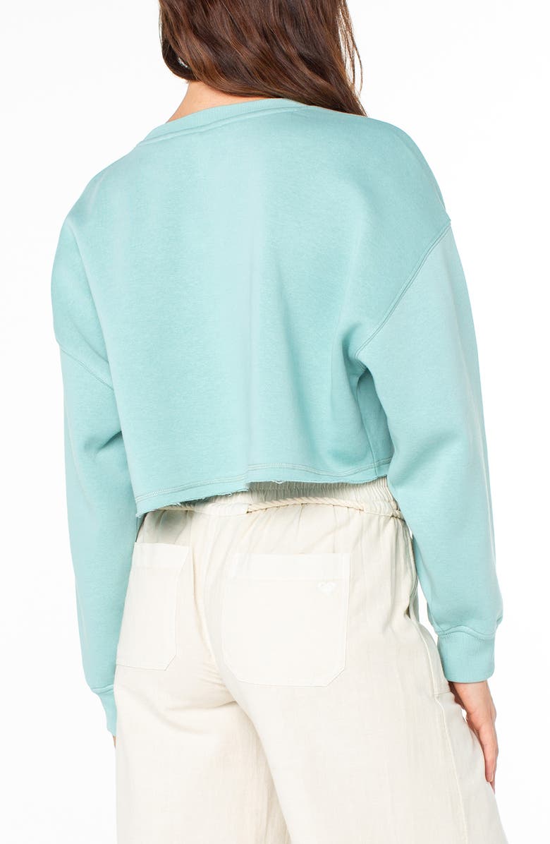 Roxy Morning Hike Graphic Crop Sweatshirt, Alternate, color, Aquifer Solid