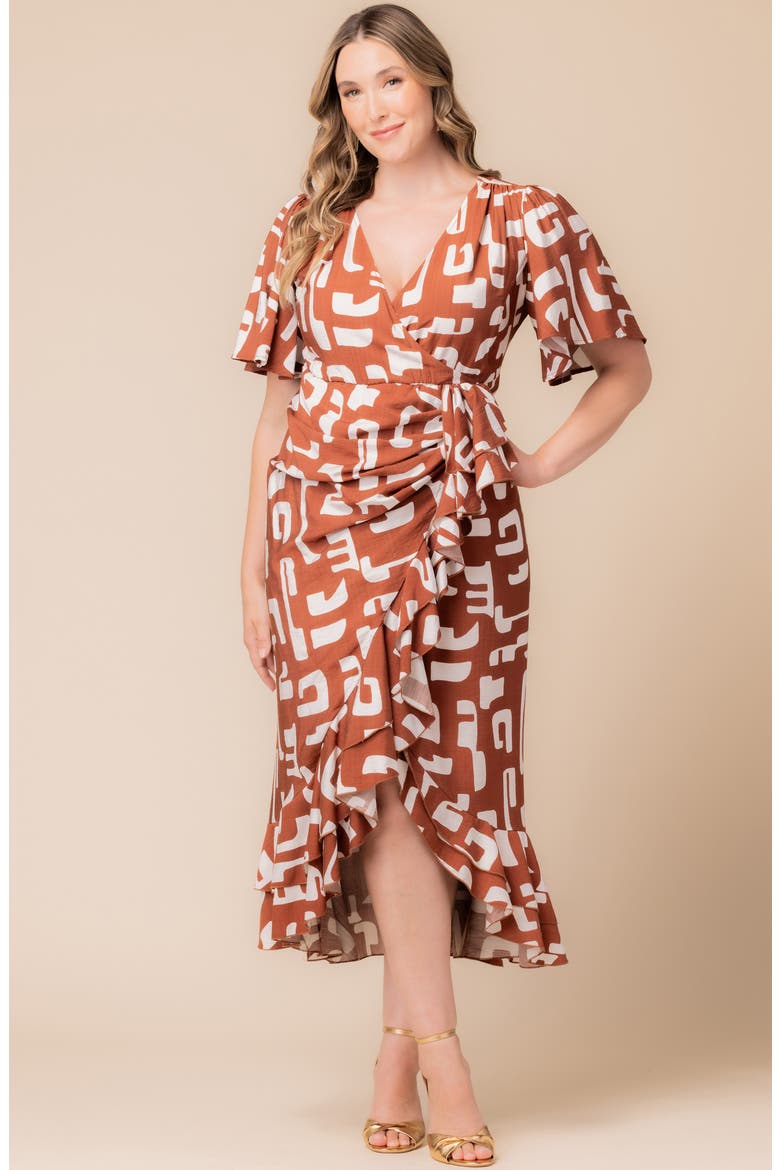 Alexandra Floral Print Ruffle Wrap Front Maxi Dress, Alternate, color, CHOCOLATE ABSTRACTION