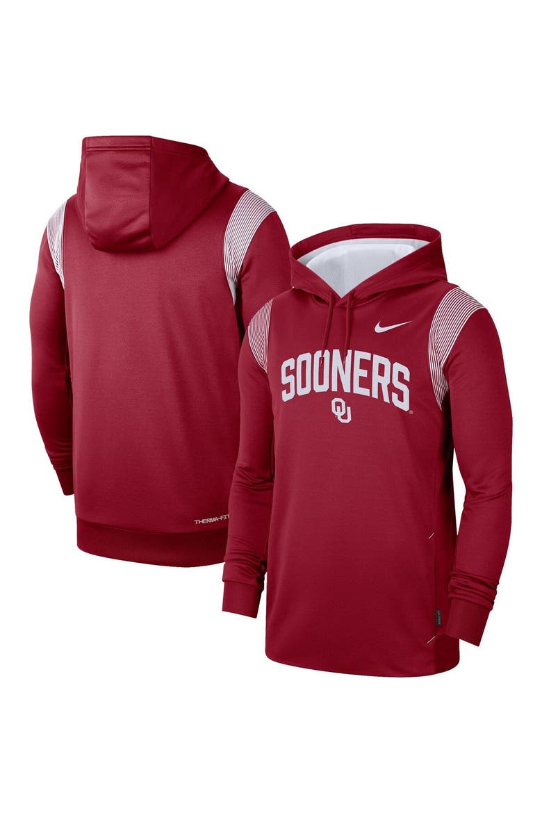 Men's Nike Crimson Oklahoma Sooners 2022 Game Day Sideline Performance Pullover Hoodie, Main, color, Crimson