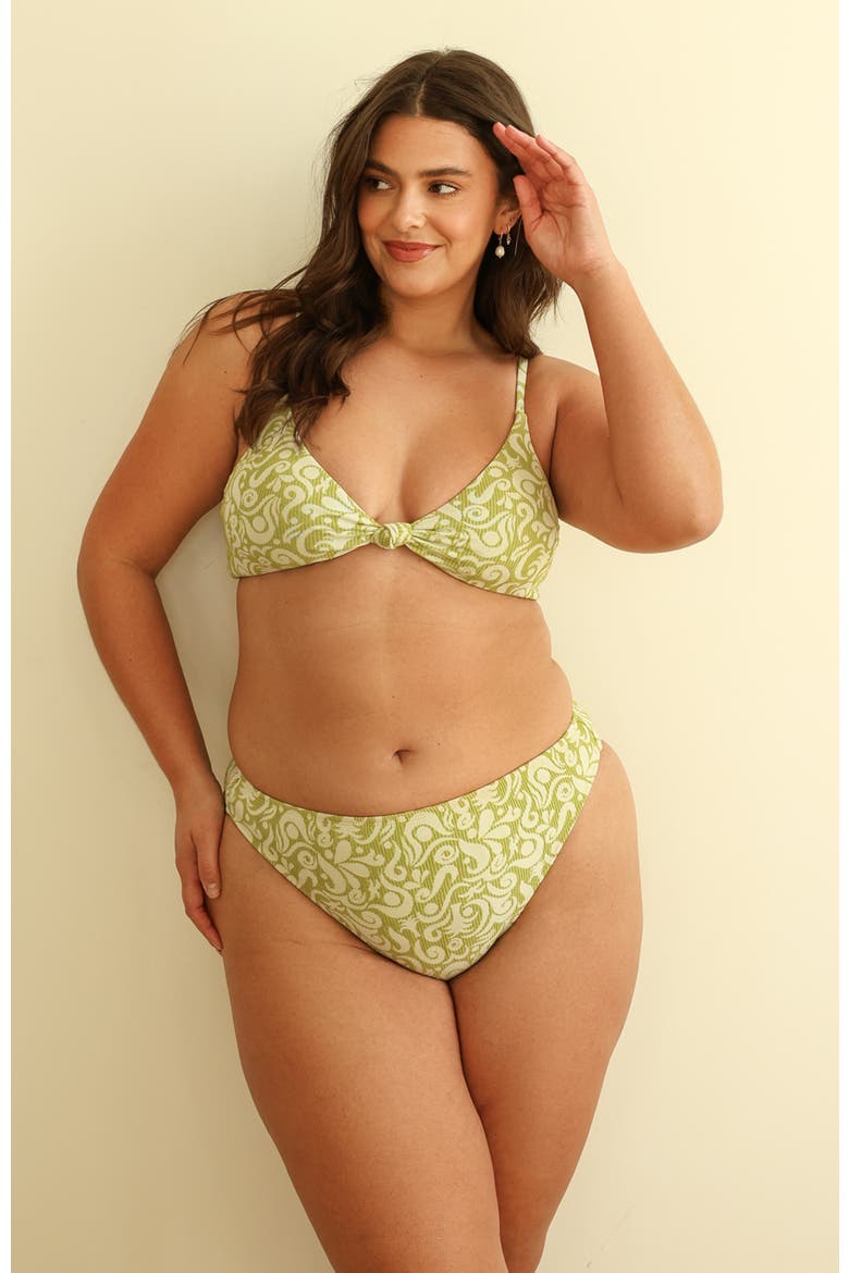 Seashore High Waist Cheeky Bikini Bottom, Alternate, color, Twin Fin Matcha