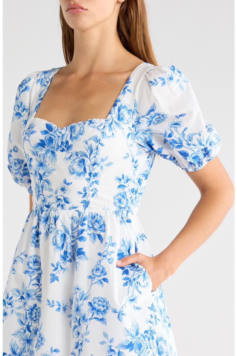 Juba Floral Print Puff Sleeve Dress, Alternate, color, WHITE-BLUES