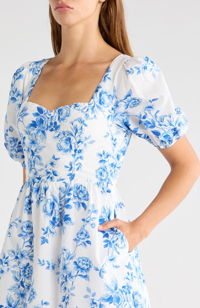 SUGARLIPS Juba Floral Print Puff Sleeve Dress, Alternate, color, White-Blues