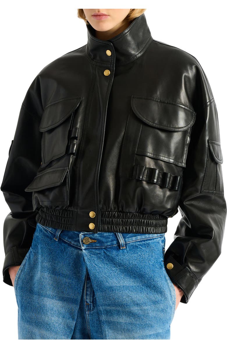 Balmain Lambskin bomber jacket, Alternate, color, Black