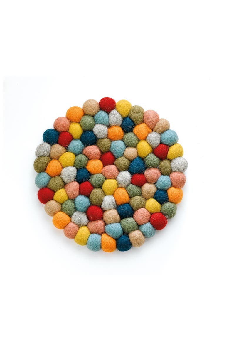 CILIO Fair Trade Virgin Sheep Wool Trivet, Handcrafted in Nepal, 8.5-Inch Round, Main, color, Multicolor