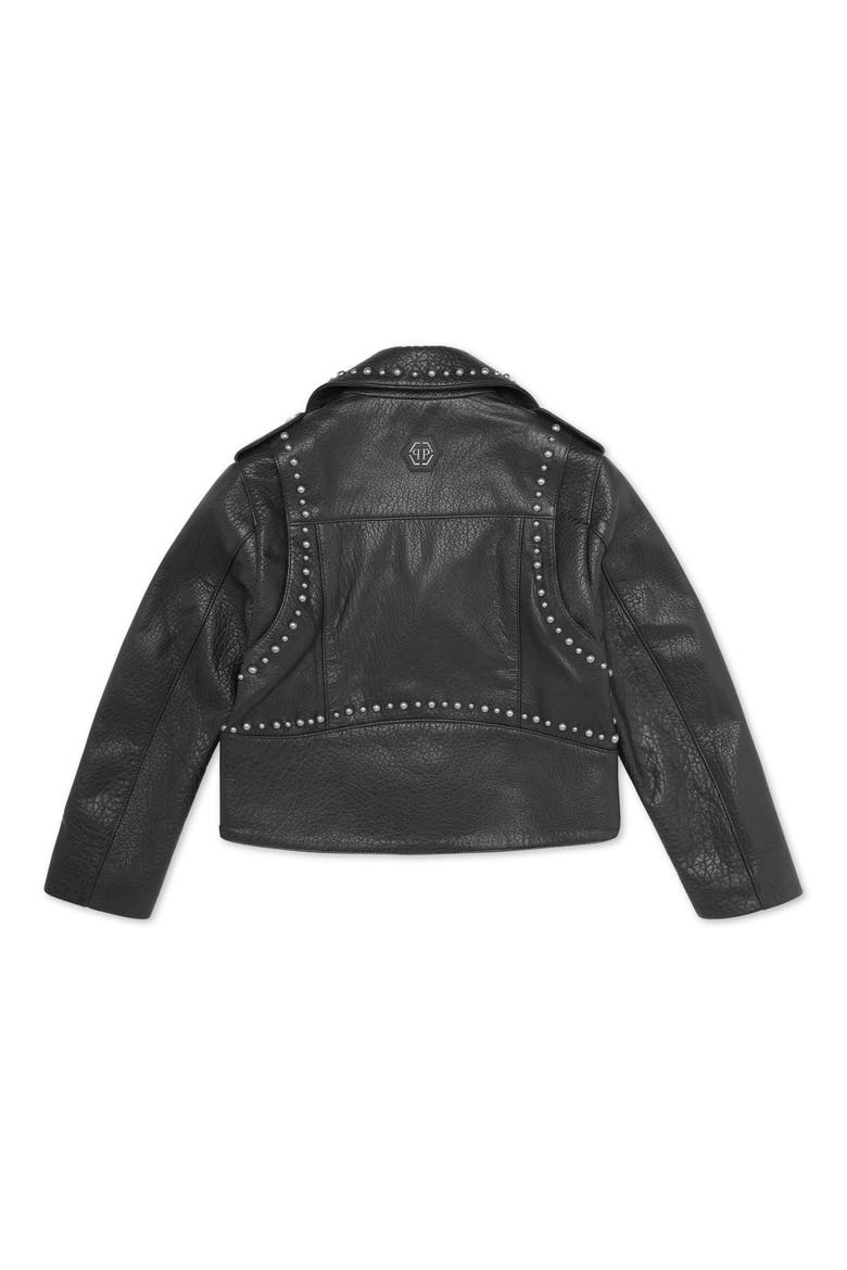 Leather Biker Jacket Smile Girl, Alternate, color, black