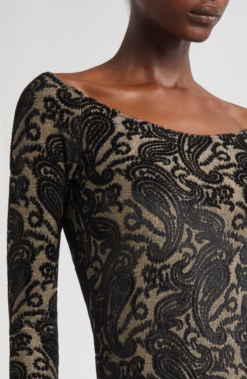 Etro Long Sleeve Metallic Paisley Chenille Gown In Black
