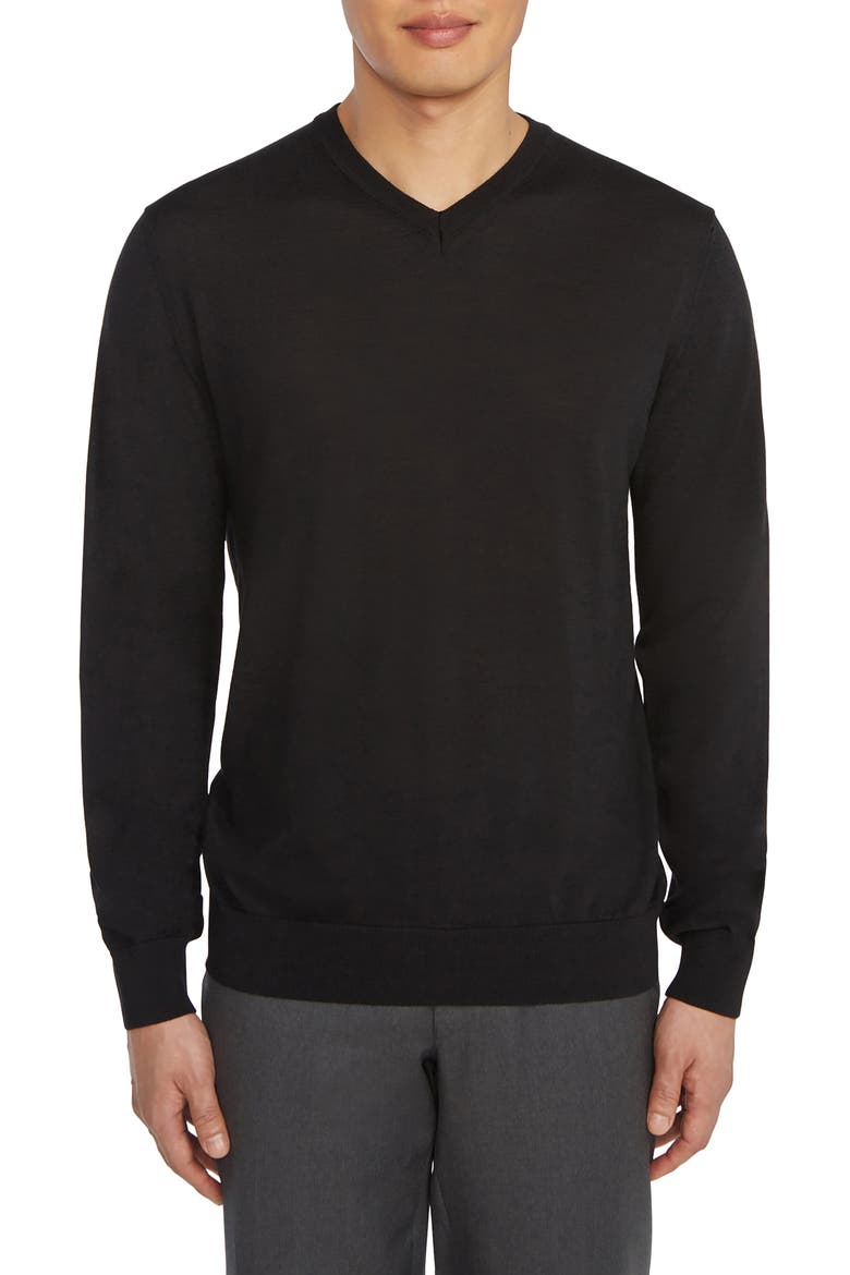 V-Neck Wool Blend Sweater, Main, color, BLACK