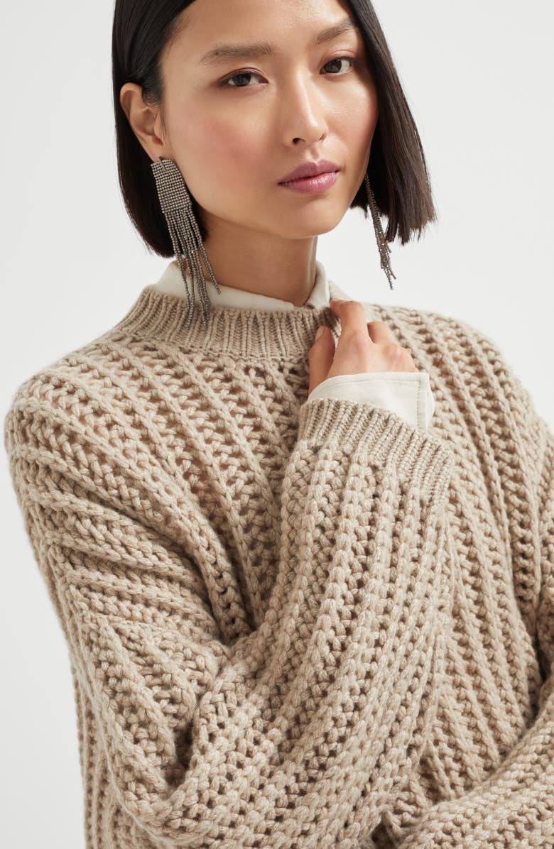 Brunello Cucinelli Cashmere Feather yarn sweater, Alternate, color, Brown