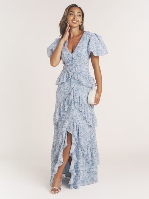 Six Stories Freya Floral Belted Ruffle Maxi Dress In Multi