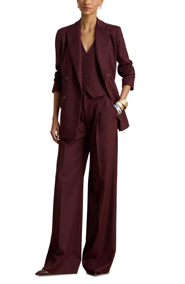 Lauren Ralph Lauren Wool Blend Wide Leg Pants, Alternate, color, Dark Garnet