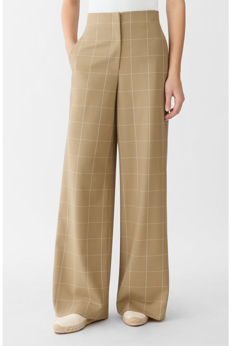Thames Windowpane Plaid Tropical Wool Blend Wide Leg Pants, Main, color, CADET KHAKI MULTI