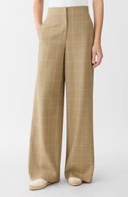 Lafayette 148 New York Thames Windowpane Plaid Tropical Wool Blend Wide Leg Pants