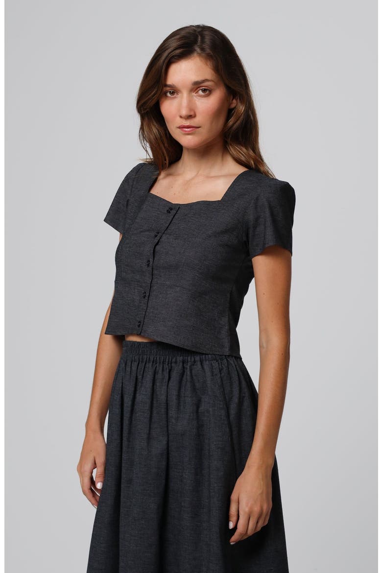 Hemp Blend Button Front Top, Main, color, washed black