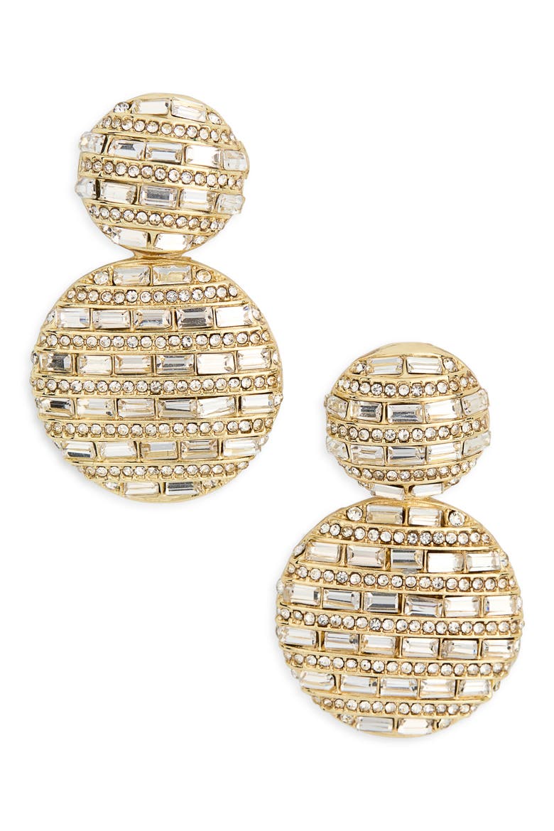 Crystal Two Drop Statement Earrings, Main, color, CLEAR/ GOLD