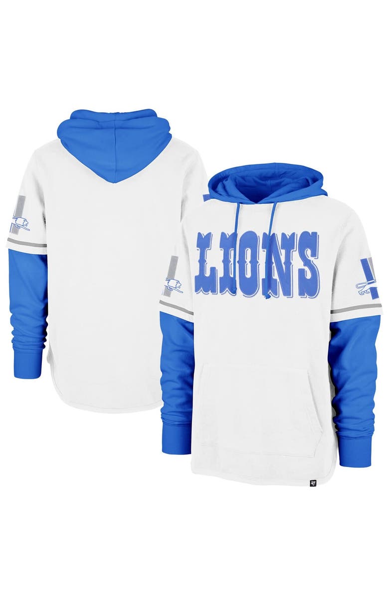 '47 Men's '47 White Detroit Lions Throwback Shortstop Pullover Hoodie, Main, color,