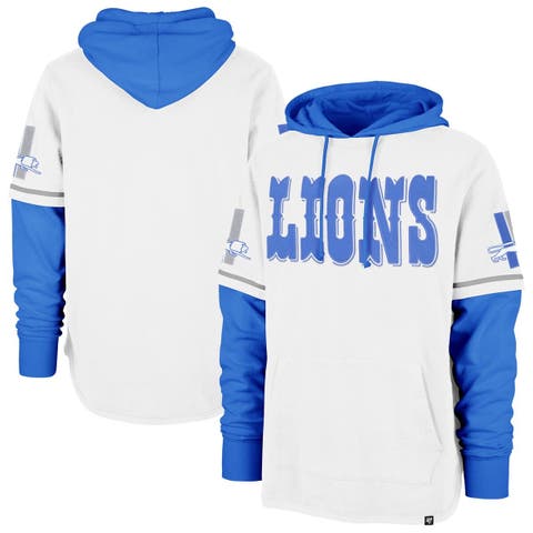 Men's '47  White Detroit Lions Throwback Shortstop Pullover Hoodie