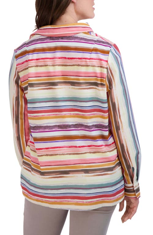 Shop Foxcroft Sophia Watercolor Stripe Cotton Popover Tunic In Multi Stripe