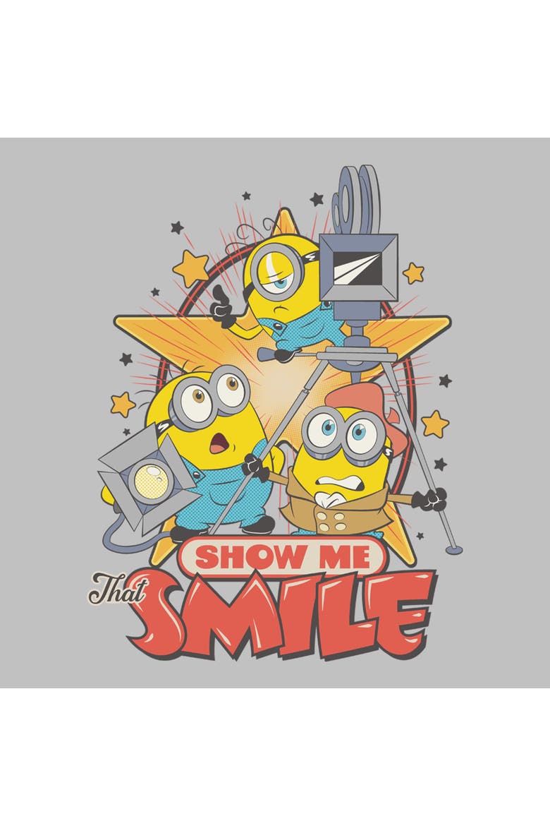 Juniors Minions & Monsters Show Me That Smile T Shirt, Alternate, color, Athletic Heather