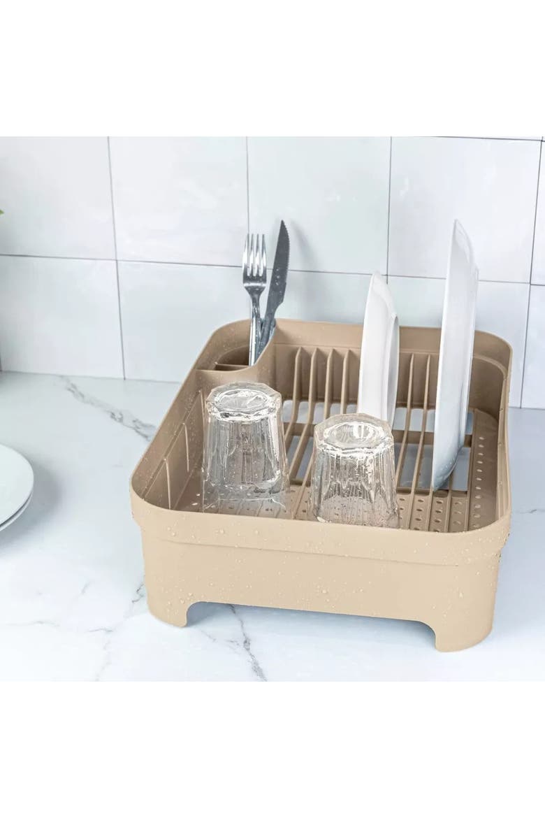 Compact Freestanding Plastic Kitchen Dish Drying Rack, Alternate, color, Beige